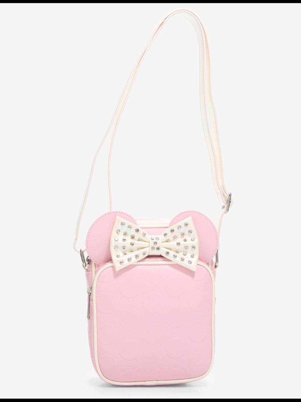 Loungefly Minnie Mouse Pink with Cream Rhinestone Bow Accent Crossbody Bag
